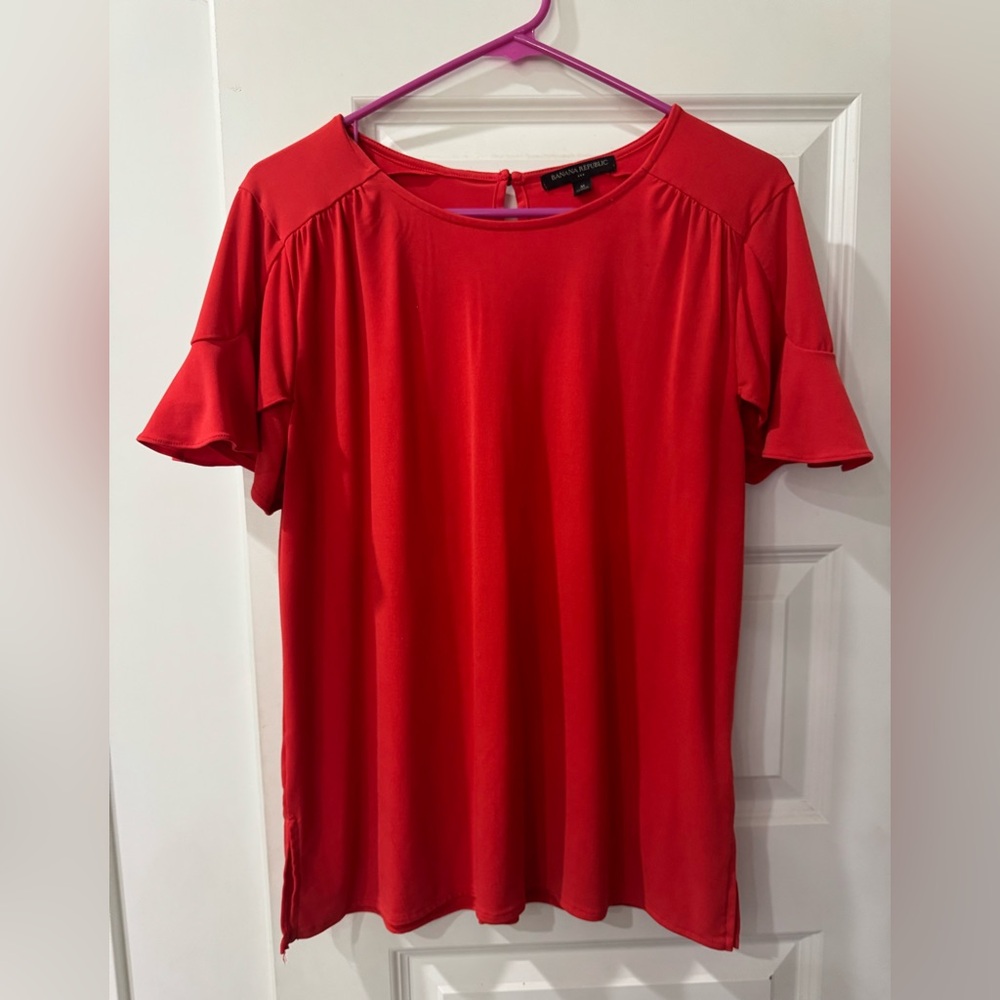 Banana Republic Vibrant Orange-Red Short Sleeve Blouse/Top in M